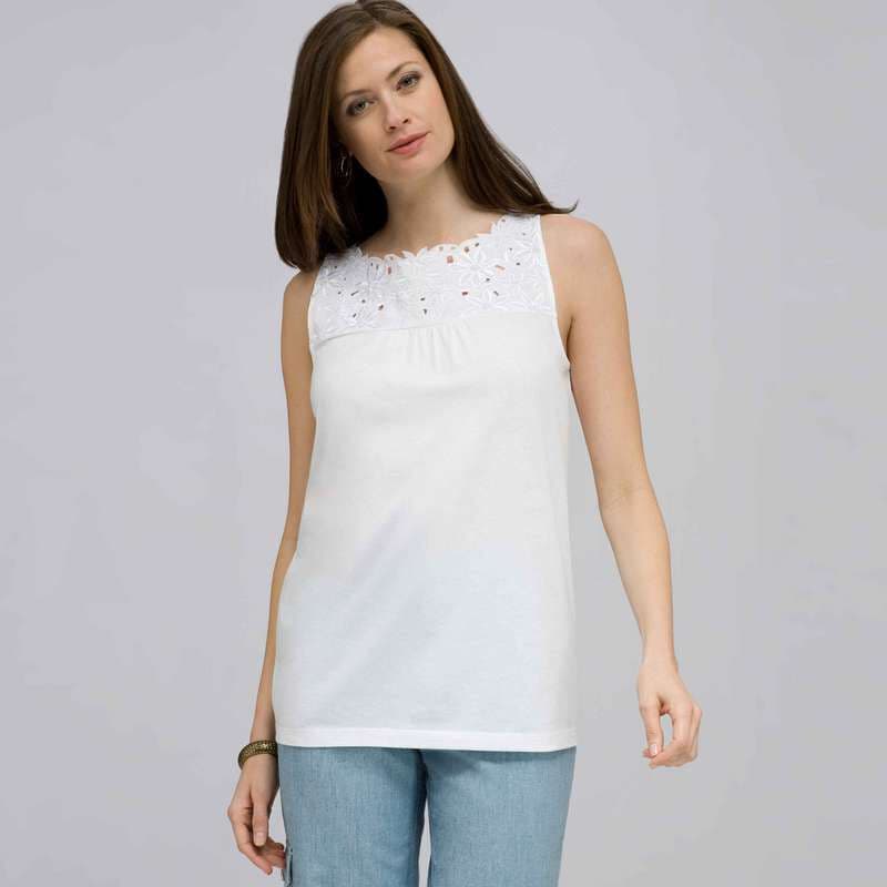 Embroidered Boat Neck Top.